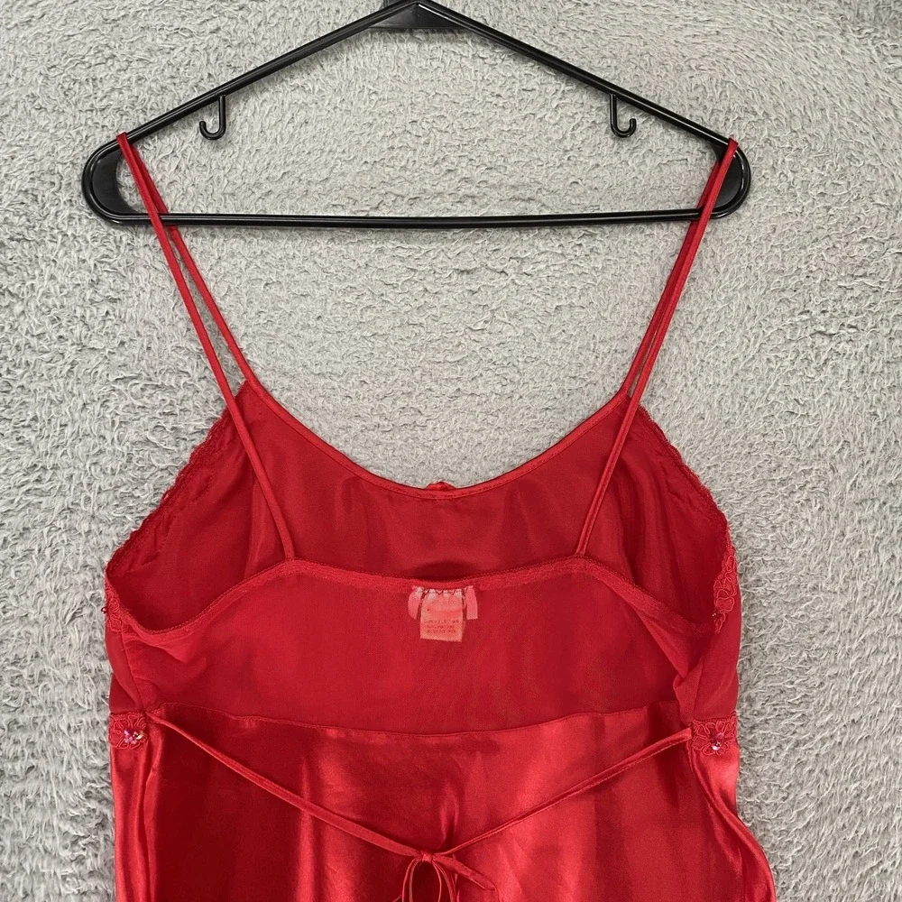 Vintage Slip Dress Womens Medium Red Satin Romantic Babydoll Nightie‎ Valentines